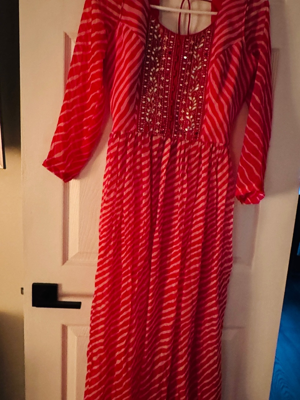 Red Striped Embellished Women's Maxi Dress